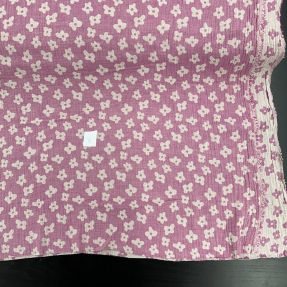 Podwójna gaza/muślin JACQUARD Flowers cerise 2. gatunek