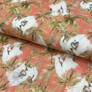 Tkanina wiskozowa z lnem Crane bird design B digital print