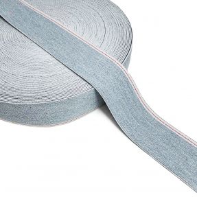 Guma gładka 4 cm JEANS WHITE STRIPE light blue