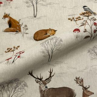 Tkanina dekoracyjna Linenlook Winter Forest Animals digital print