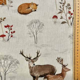 Tkanina dekoracyjna Linenlook Winter Forest Animals digital print