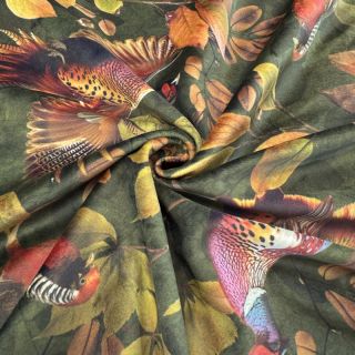 Tkanina dekoracyjna VELVET Pheasant Forest Leaf