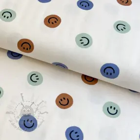 Bawełniana tkanina FLANNEL Happy faces off white green