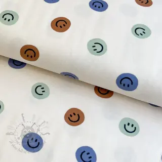 Bawełniana tkanina FLANNEL Happy faces off white green