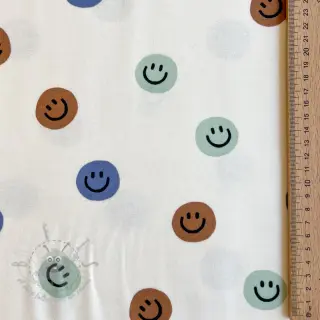 Bawełniana tkanina FLANNEL Happy faces off white green