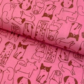 Bawełniana tkanina FLANNEL Dogs pink