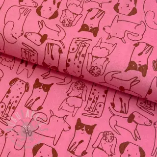 Bawełniana tkanina FLANNEL Dogs pink