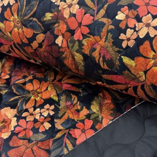 Pikowana tkanina VELVET Flower flame orange