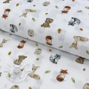 Muślin double gauze Forest animals white digital print