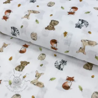 Muślin double gauze Forest animals white digital print