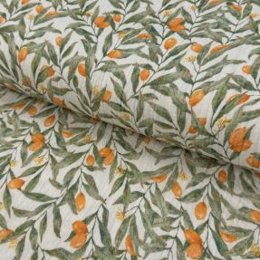 Muślin double gauze Leaves off white digital print