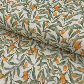 Muślin double gauze Leaves off white digital print