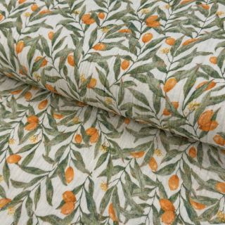 Muślin double gauze Leaves off white digital print
