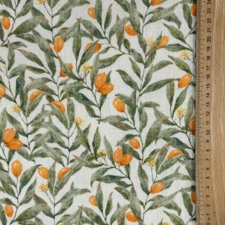 Muślin double gauze Leaves off white digital print