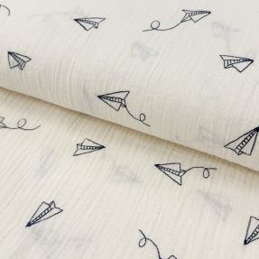 Muślin double gauze EMBROIDERY Paper plane natural