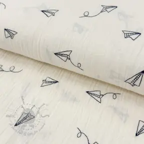 Muślin double gauze EMBROIDERY Paper plane natural
