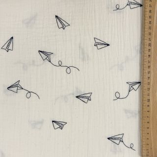 Muślin double gauze EMBROIDERY Paper plane natural