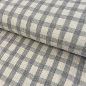 Muślin double gauze LINEN YARN DYED Checks grey natural