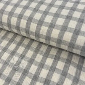 Muślin double gauze LINEN YARN DYED Checks grey natural