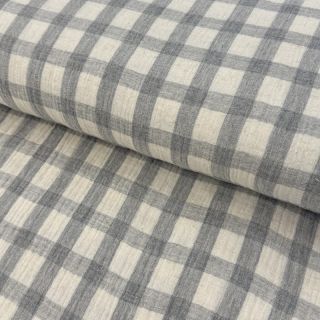Muślin double gauze LINEN YARN DYED Checks grey natural