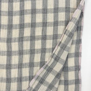 Muślin double gauze LINEN YARN DYED Checks grey natural