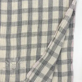 Muślin double gauze LINEN YARN DYED Checks grey natural