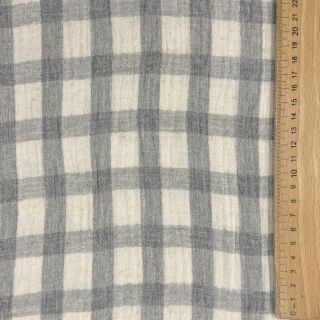 Muślin double gauze LINEN YARN DYED Checks grey natural