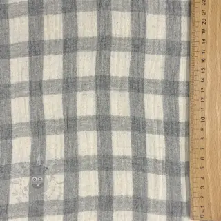 Muślin double gauze LINEN YARN DYED Checks grey natural