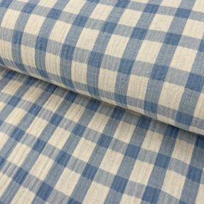 Muślin double gauze LINEN YARN DYED Checks light blue natural