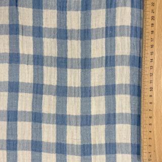 Muślin double gauze LINEN YARN DYED Checks light blue natural