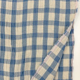 Muślin double gauze LINEN YARN DYED Checks light blue natural