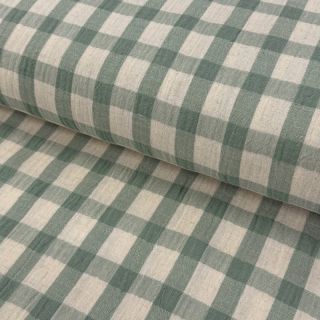 Muślin double gauze LINEN YARN DYED Checks sage natural