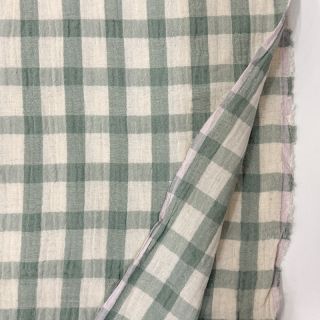 Muślin double gauze LINEN YARN DYED Checks sage natural