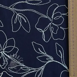 Tkanina wiskozowa z lnem EMBROIDERY Flower Danielle navy
