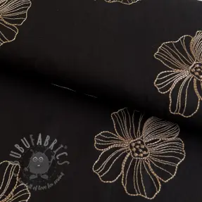Tkanina wiskozowa z lnem EMBROIDERY Flower Maya black