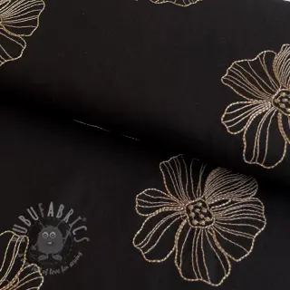 Tkanina wiskozowa z lnem EMBROIDERY Flower Maya black