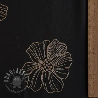 Tkanina wiskozowa z lnem EMBROIDERY Flower Maya black
