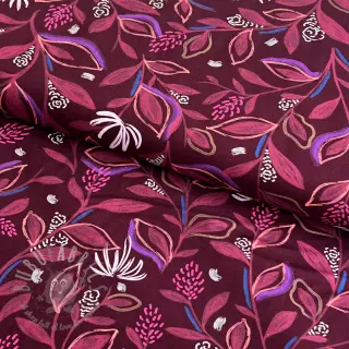 Bawełniana tkanina Leaves bordeaux digital print