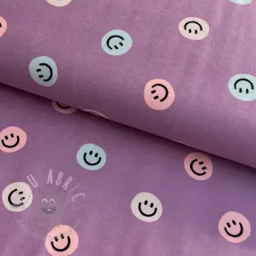 Bawełniana tkanina FLANNEL Happy faces lavender