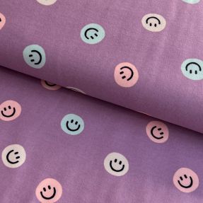Tkanina bawełniana FLANNEL Happy faces lavender