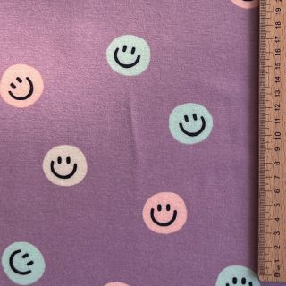 Bawełniana tkanina FLANNEL Happy faces lavender