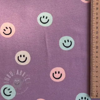 Bawełniana tkanina FLANNEL Happy faces lavender
