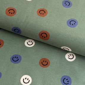 Tkanina bawełniana FLANNEL Happy faces army green
