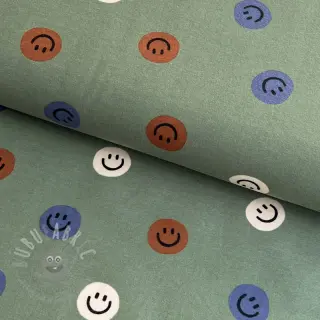 Bawełniana tkanina FLANNEL Happy faces army green