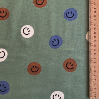Bawełniana tkanina FLANNEL Happy faces army green