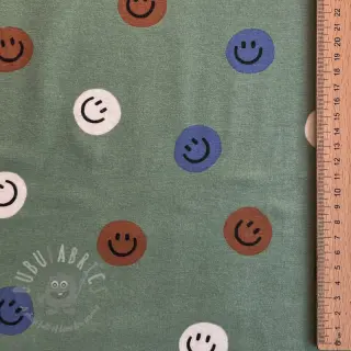 Bawełniana tkanina FLANNEL Happy faces army green