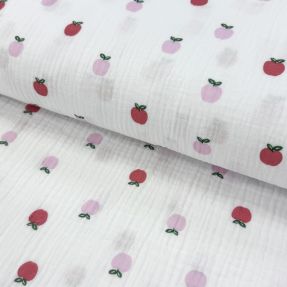 Muślin double gauze Fruits apple white