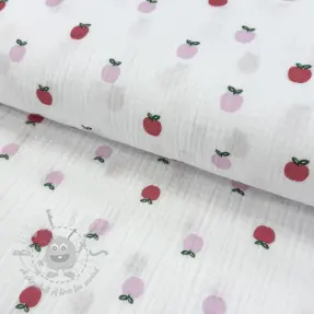 Muślin double gauze Fruits apple white