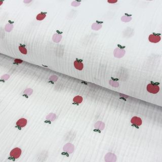 Muślin double gauze Fruits apple white