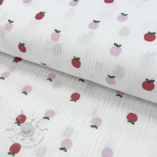 Muślin double gauze Fruits apple white
